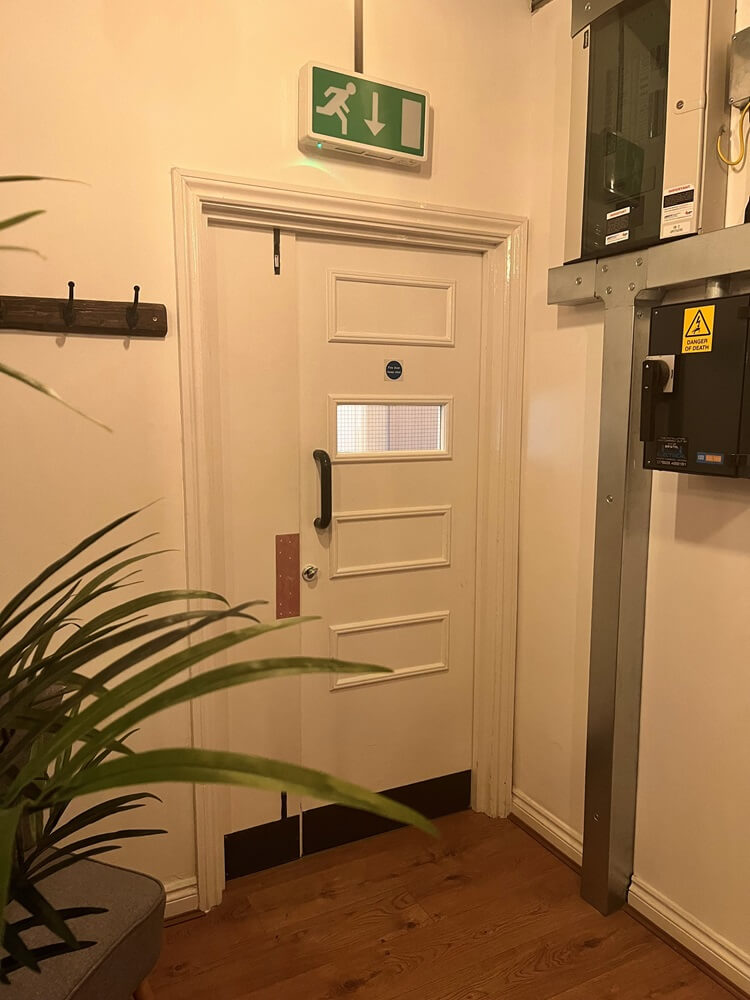 A white fire door.