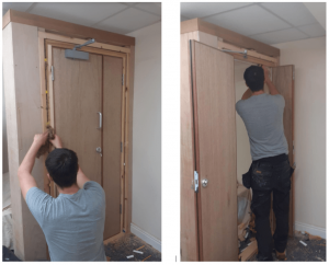 Man repairing fire door